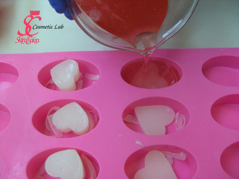 pouring soap into mold